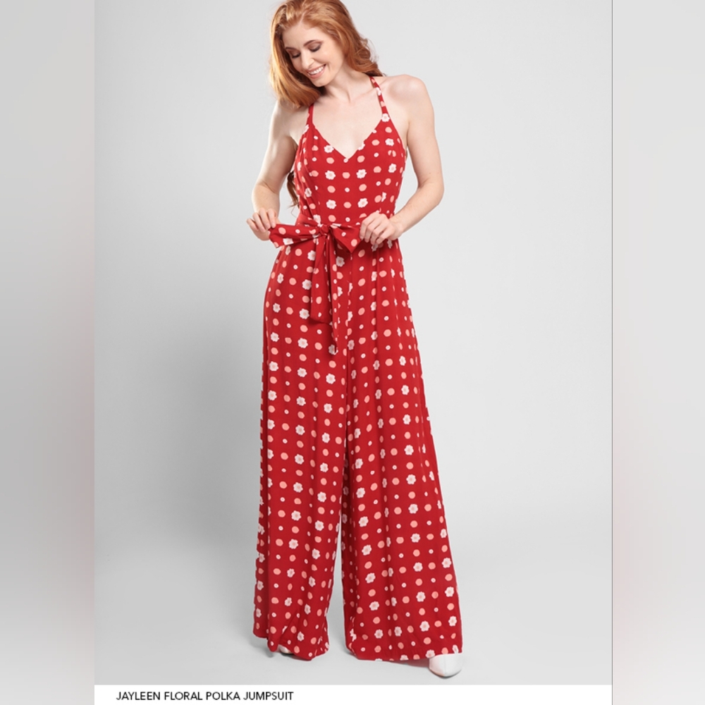 NWOT Rare Collectif Bright & Beautiful Jayleen Jumpsuit in Red Floral Dots